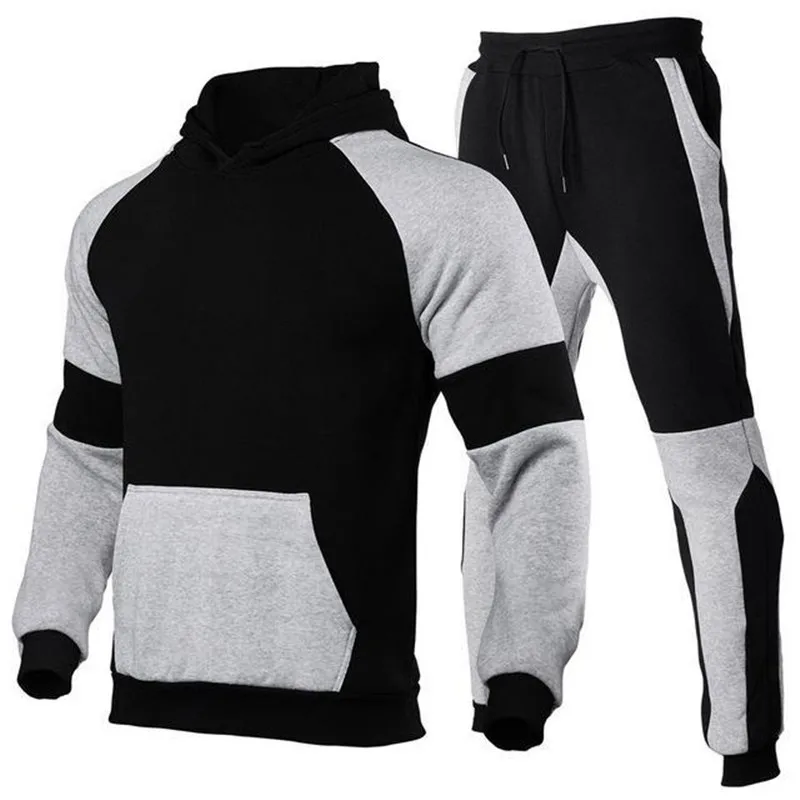 

2021 Men's Clothes 2 Pieces Sets Fashion Tracksuit Men Hooded Sweatshirt+Pants Pullover Hoodie Sportwear Suit Casual Size S-3XL