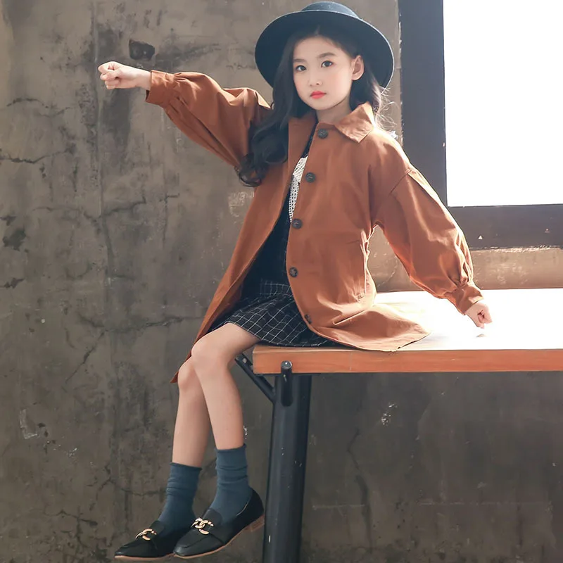 Girls Korean Leisure Long Lantern Sleeve Coat 2019 Autumn Bubble Windbreaker Manteau Enfant Fille Jacket Kids Baby Outwear | Детская