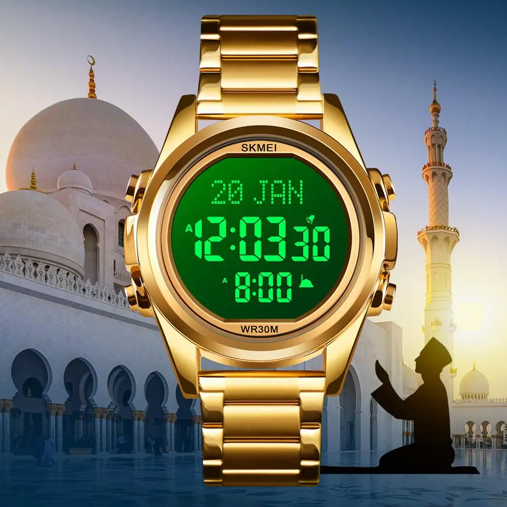 Мусульманские часы Azan для молитвы с Qibla компасом адхан будильник Hijri календарь