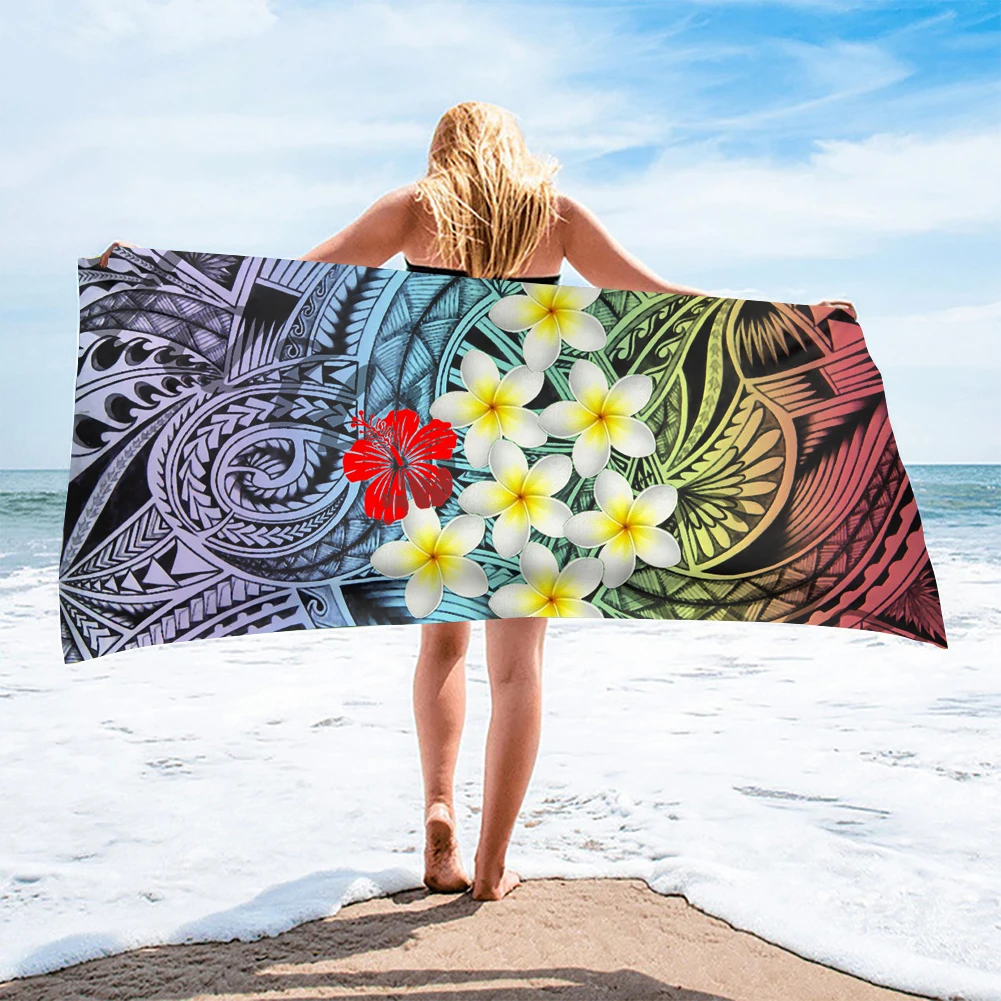

New Style Women Men Miscrofiber Swimming Bathing Towels Polynesian Tribal Hawaii Floral Print Outdoor Beach Towels Yoga Toallas