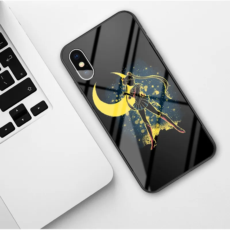 Glass shell Чехол для телефона Sailor Moon японского аниме Kawaii для iPhone XR 6 6S 7 8 Puls X XS MAX, чехлы из закаленного стекла, чехол для iPhone 11 Pro Max - Цвет: Glass shell