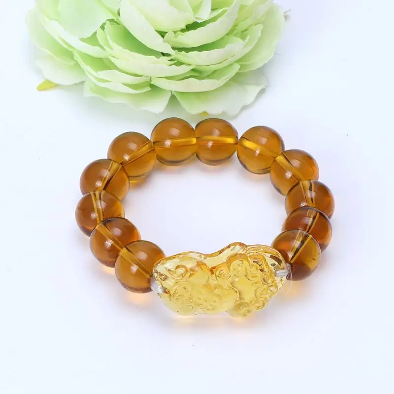 

Feng Shui Citrine Gem Stone Wealth Pi Xiu Bracelet Attract Wealth and Good Luck 45BC