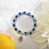 fashion blue evil eye dangle bracelets for women men vintage hamsa hand fatima palm beads chain charm bracelet 2021 jewelry gift