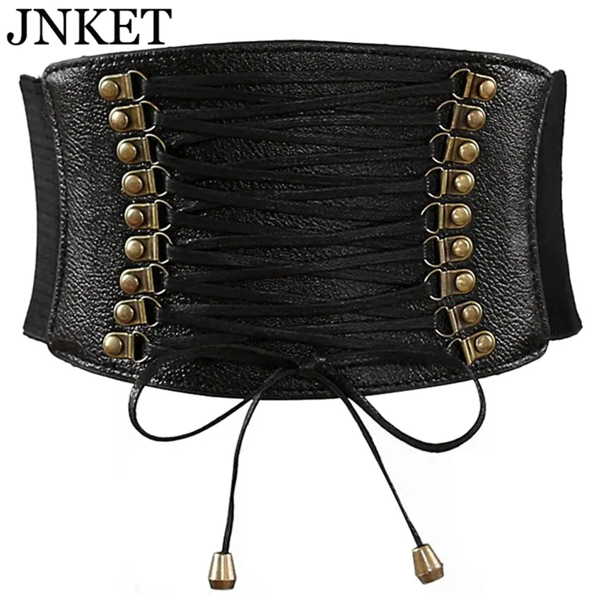 

JNKET New Women's Rivet Wide Waist Belt Lace-up Belt Elastic Stretch Cinch Belts
