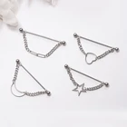 Серьга-штанга из нержавеющей стали со съемной цепью, ювелирное украшение для пирсинга мостика ушной раковины В индустриальном стиле с двумя отверстиями, 1 шт.