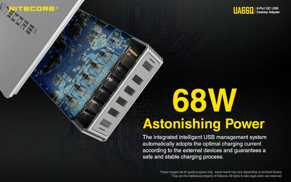 NITECORE UA66Q 6-Порты и разъёмы QC Зарядное устройство USB адаптер 68 Вт высокой мощности Скорость зарядкой зарядное устройство QC 3,0/QC 2,0 Выход Aavaiable большого Ёмкость устройств