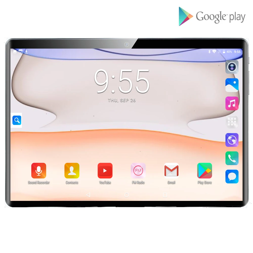 10 дюймовый планшет с четырёхъядерным процессором ОЗУ 32 ГБ ПЗУ 1280x800 Android 9