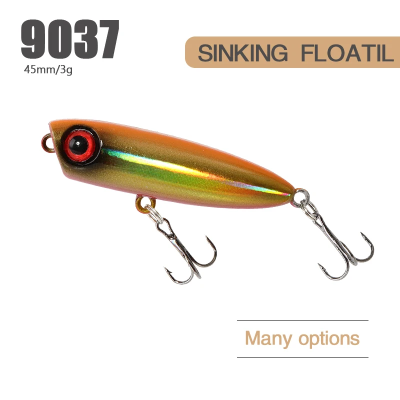 

1 Pcs 45mm 3g Sinking Pencil Lure Mini Popper Swimbait Hard Plastic Trout Wobbler Fishing Tackle Accessories 9037