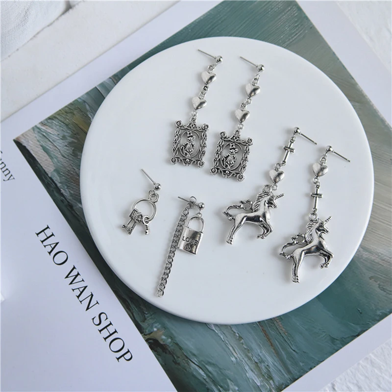 Ювелирные изделия Звезда Луна длинные серьги для женщин Асимметричные круглые