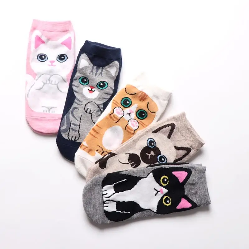 

1 Pairs Spring Autumn Fashion Women Cotton Sock Cartoon hello kitten cat puppy dog Harajuku Kawaii Cute Girl Happy Funny Socks
