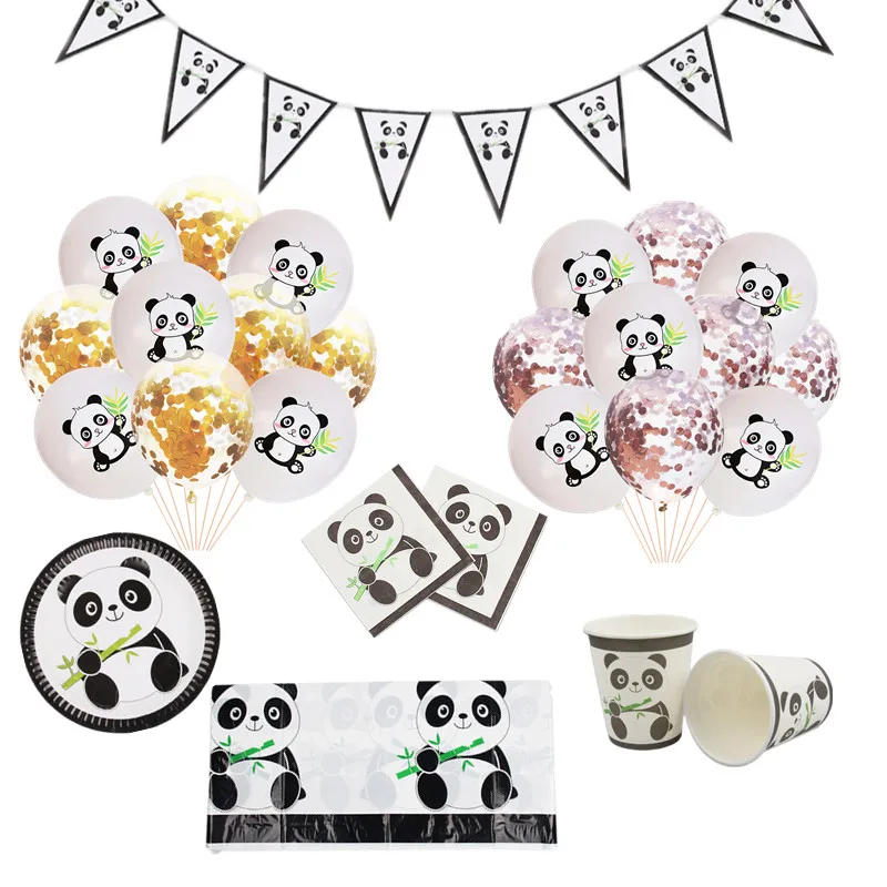 

WALMD Panda Birthday Party Supplies Happy Birthday Black Banner Balloons Panda Bear Birthday Decorations For Kids