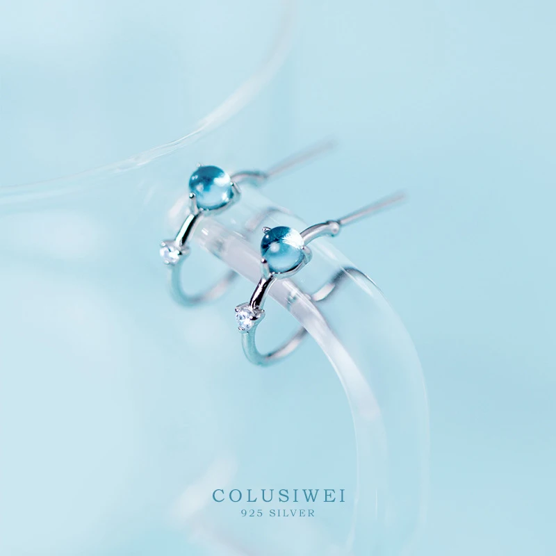 

Colusiwei Лидер продаж 100% 925 кольцо из стерлингового серебра с голубым Цирконом Модные геометрические круглые серьги-гвоздики для женщин, Насто...