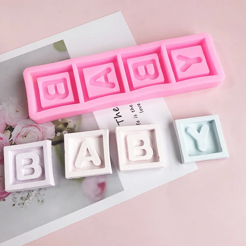 

Baby Square Letter Silicone Mold Baking Tool Drop Glue Plaster Chocolate Flip Moulds Resin Candle Mold Cake Decorating Tools