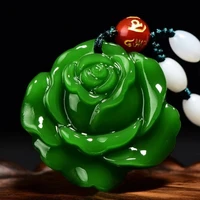 natural green hand carved rose flower jade pendant fashion boutique jewelry men and women peony flower necklace