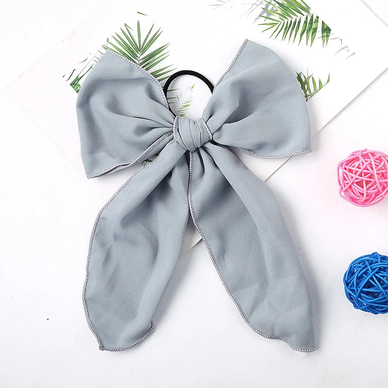 Резинки для волос шифоновые однотонные классические эластичные ленты с бантом