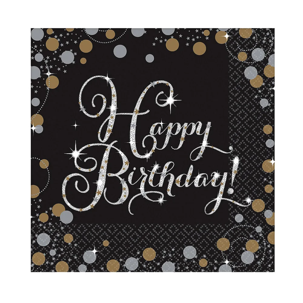 

114pcs in 1 Set Black with Gold Disposable Tableware Napkins Set Paper Cup Plates Cutlery Table Cloth Dinnerware and Banner Set