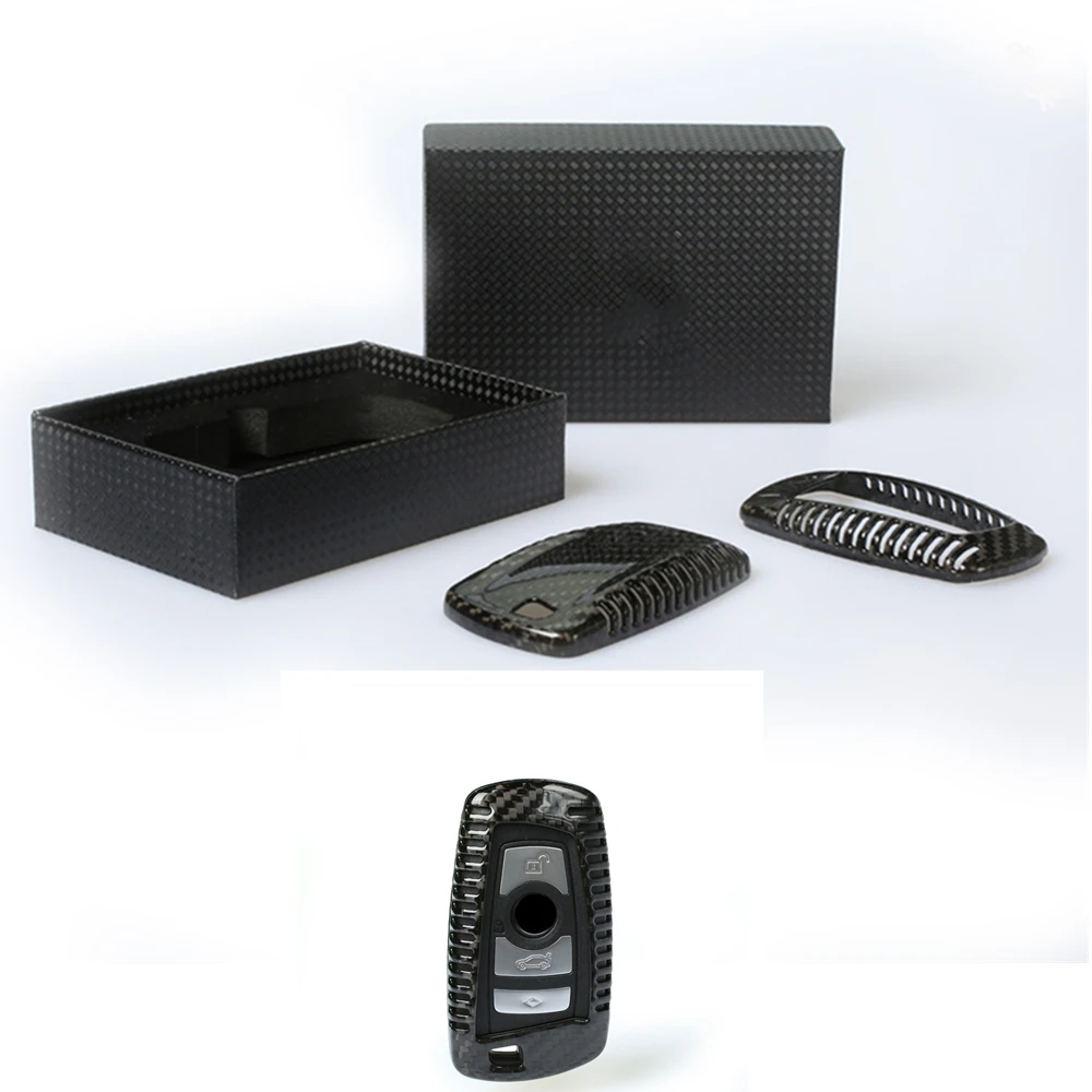 

Car Interior Remote Key Fob Case Shell Cover Trim For BMW 1-7 Series X3 X5 Real Carbon Fiber Red Keychain Lockset Bag Trim Cap