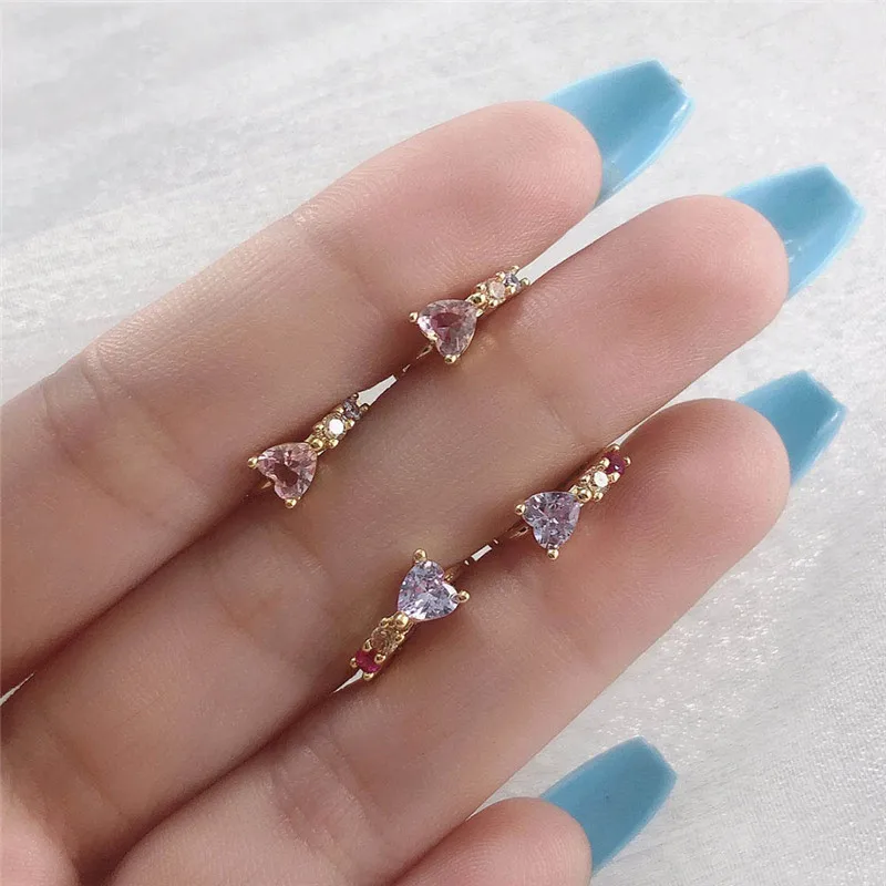 Женские серьги-кольца с фианитом розовые и синие серьги в форме сердца корейская