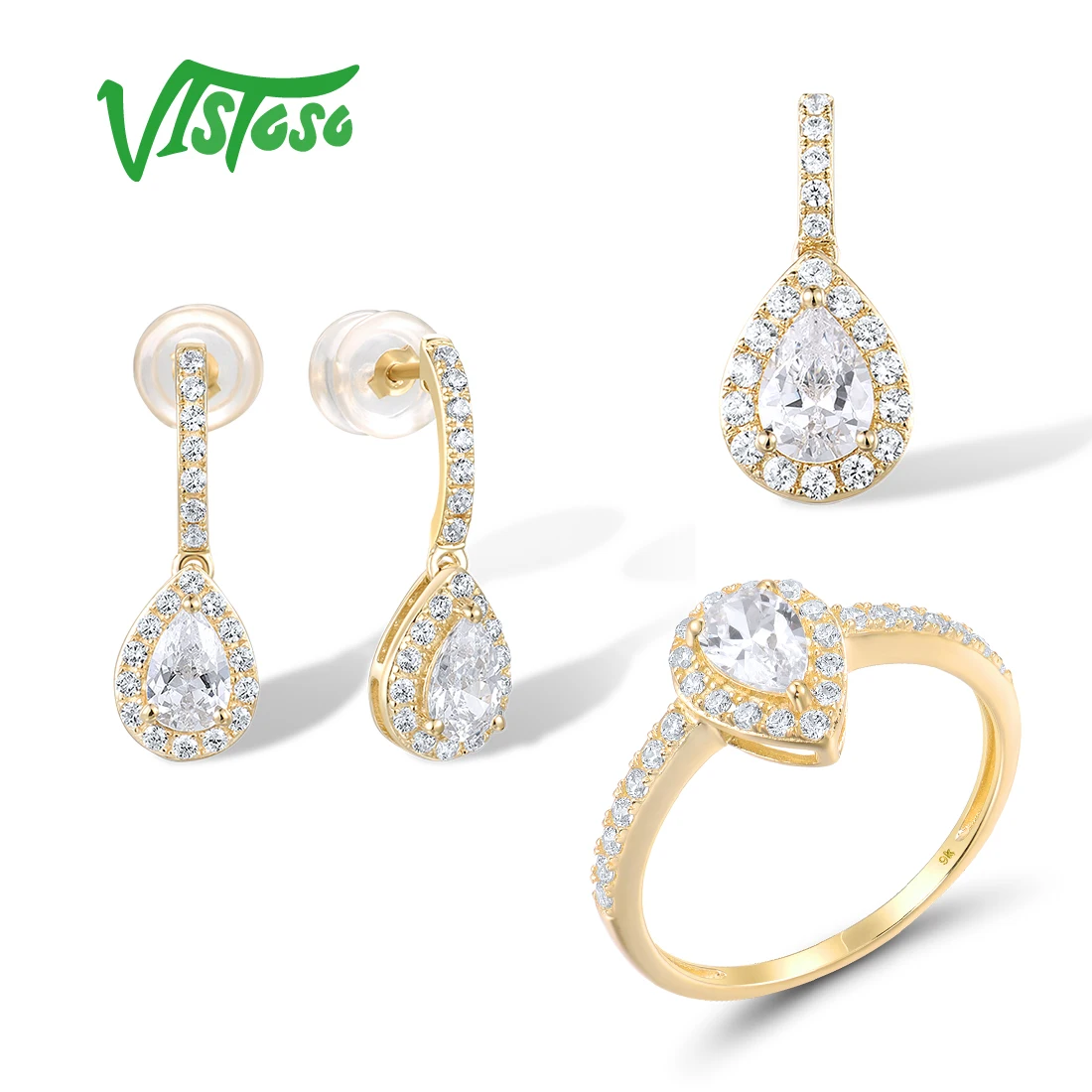 

Сережки и кольцо из желтого золота 375 пробы с фианитом