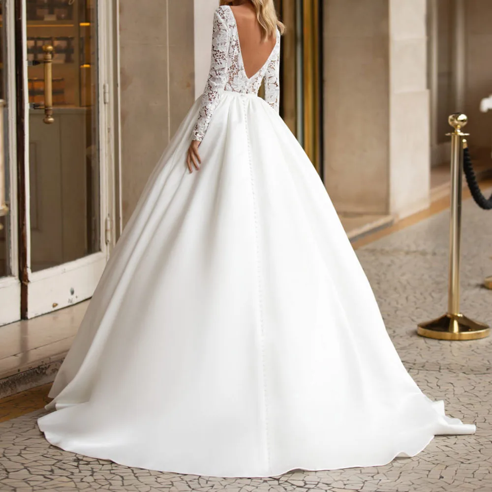 

Minimalist Party Dress 2021 Spring Summer Fashion Temperament Sexy Elegant Lace Backless Deep V-neck Long Sleeve High Waist