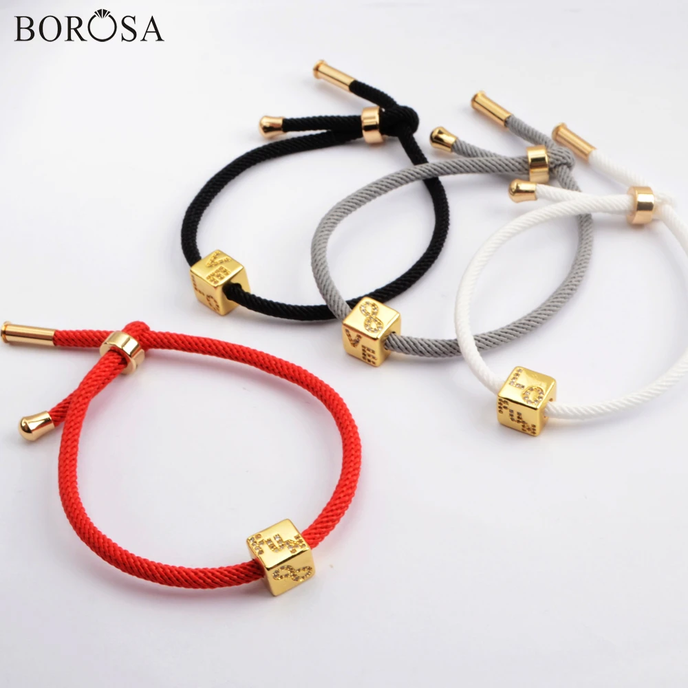 

BOROSA, золотые, квадратные, квадратные, CZ, микро-закрепка, металлические бусины, Парные браслеты, регулируемый браслет с подвесками для женщин