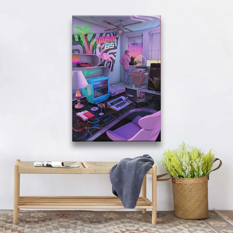 

Synthwave Miami 85 Retrowave poster Canvas Wall Art Decoration prints for living Kid Children room Home bedroom decor painting