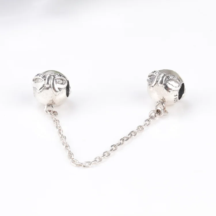 

Amas Hot Sale 100% 925 Sterling Silver Beautiful Bow Safety Chain Charm Fit Original Beads Bracelet Jewelry