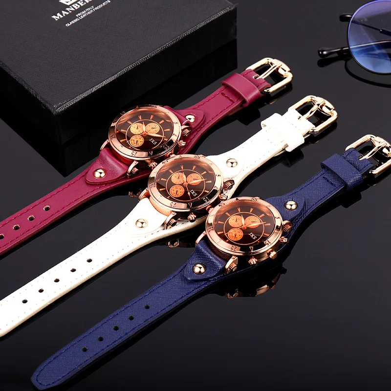 

2020 New Fashion Couple High Gloss Glass Leather Belt Watch couple gift Quartz Analog Wrist Watch Chronograph erkek kol saati