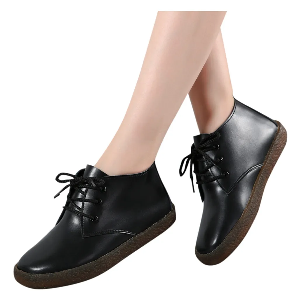 SAGACE/Женская обувь с высоким берцем в стиле ретро однотонная кожаная на плоской