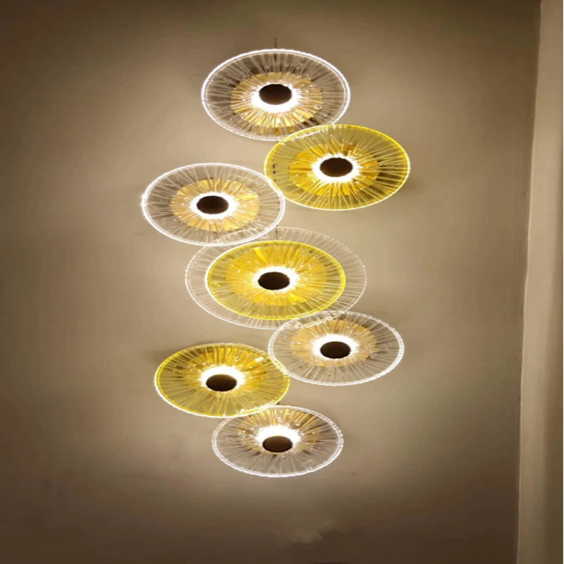 Новый дизайн желтая прозрачная стеклянная настенная лампа для гостиной лестницы