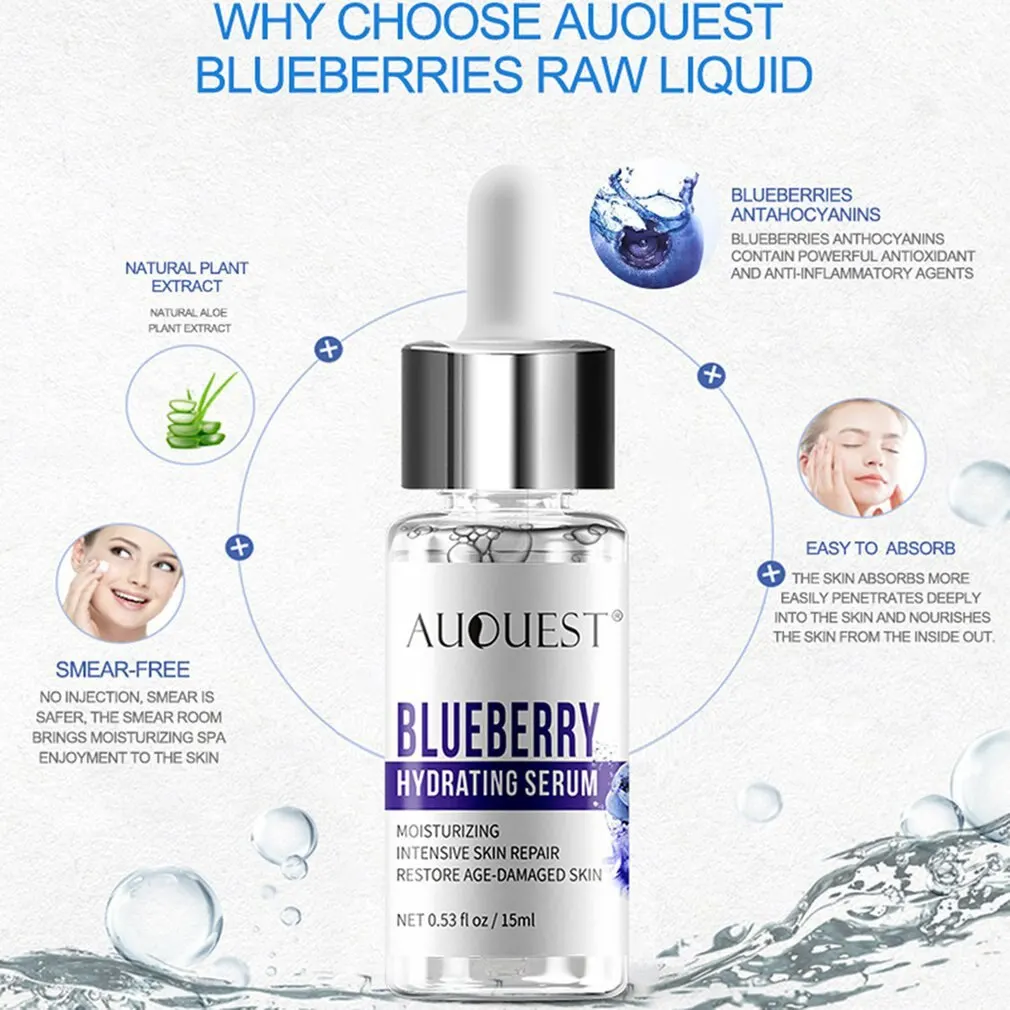 

1pc AuQuest Blueberry Face Serum Antioxidant Acido Hialuronico Essence Liquid 15ml Skin Serum Facial Care