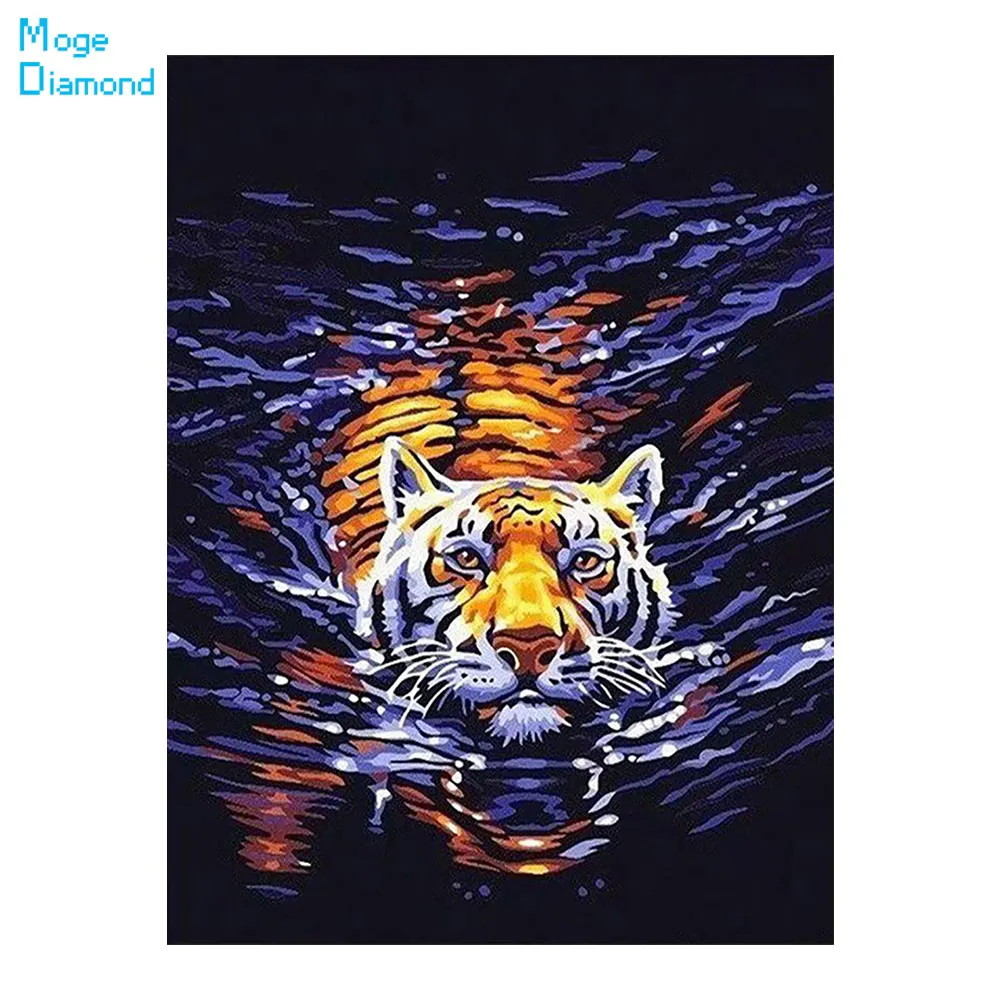 

Swimming Tiger Beast Animal Diamond Painting Round Full Drill Nouveaute DIY Needlework Mosaic Embroidery 5D Cross Stitch Picture