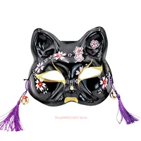 halloween japanese fox masks with tassels bell non toxic cosplay hand painted 3d fox mask christmas carnival party props gifts
