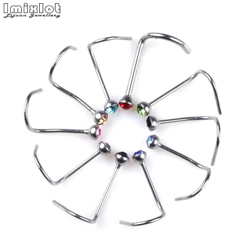 Серьги-гвоздики в нос из нержавеющей стали с кристаллами и стразами 20 шт./лот