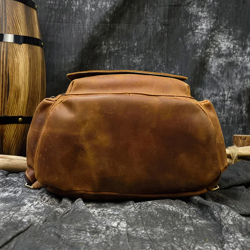 Мужской винтажный кожаный рюкзак crazy horse, унисекс, коровья кожа, 14 дюймов, рюкзак для ноутбука, женский, толстый, настоящая кожа, школьная сумка, повседневная сумка