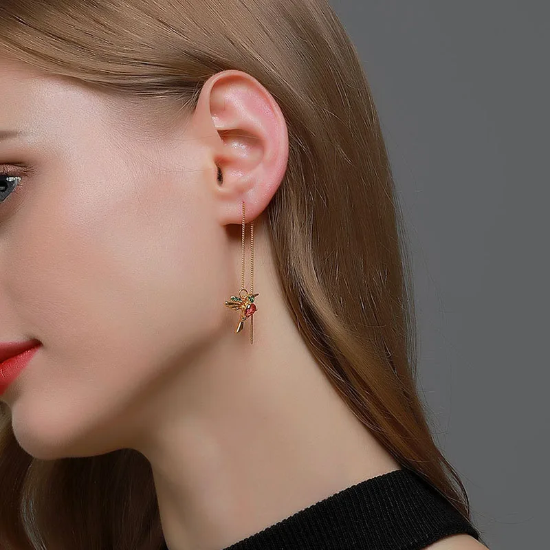 

Cute Colorful Birdie Long Chain Women Dangle Earrings Dance Party Girl Fashion Accessories Delicate Little Bird Earrings