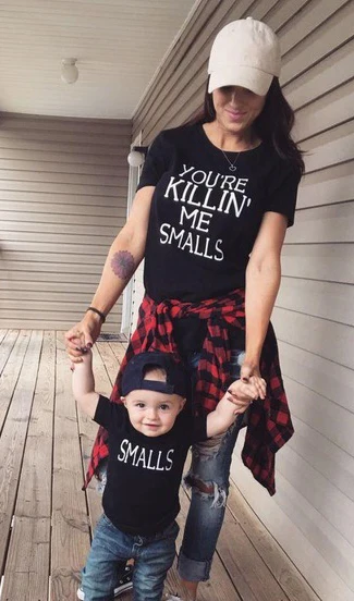 Футболка с принтом You're Killin' Me Smalls &amp одинаковые черные Семейные рубашки для