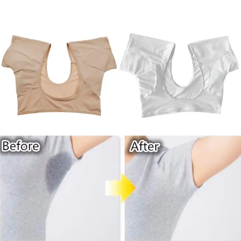 

Women Girl Short Sleeve Underwear Vest with Underarm Armpit Sweat Absorbing Pads Sports Running Washable Shields Guards Crop Top