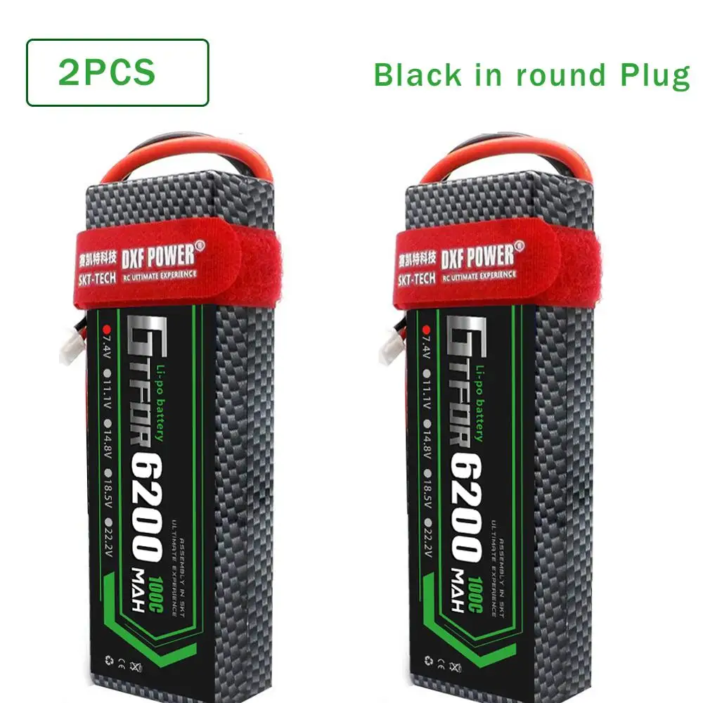 2PCS6200HARDBLACK GTFDR 2 шт. RC батарея Lipo 7,4 V 11,1 V 2S 3S 6000MAH 6500MAH 6200MAH 7000mah 50C 60C 80C 100C 120C для RC Stampede автомобильный Дрон - Цвет: 2PCS6200HARDBLACK