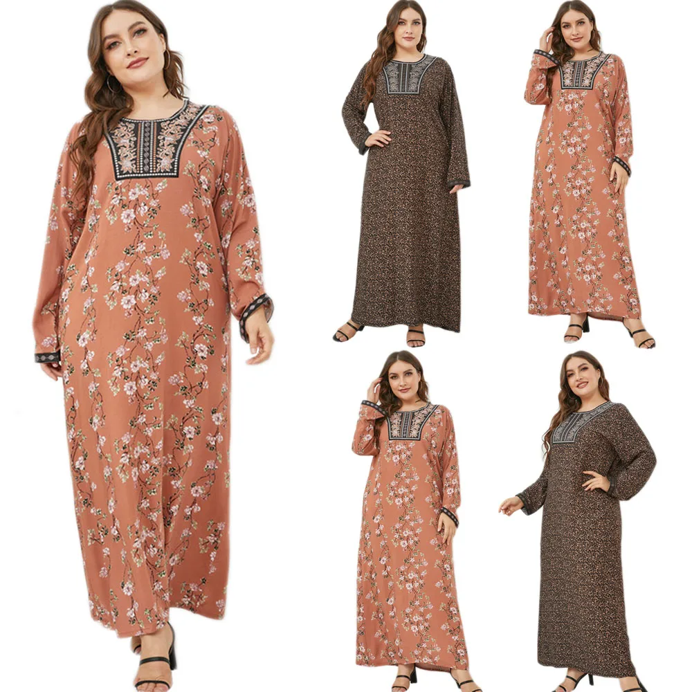 Женское длинное платье с этническим принтом Дубая, мусульманская одежда, длинное платье Среднего Востока, Турецкая вышивка
