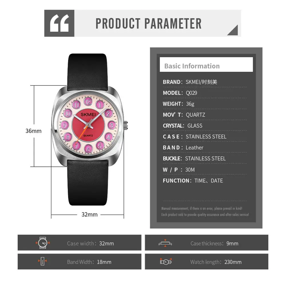 

SKMEI Quartz women's watches With Arabic Numerals Dial Stainless Steel Case Ladies Wristwatch Genuine Leather montre femme Q029