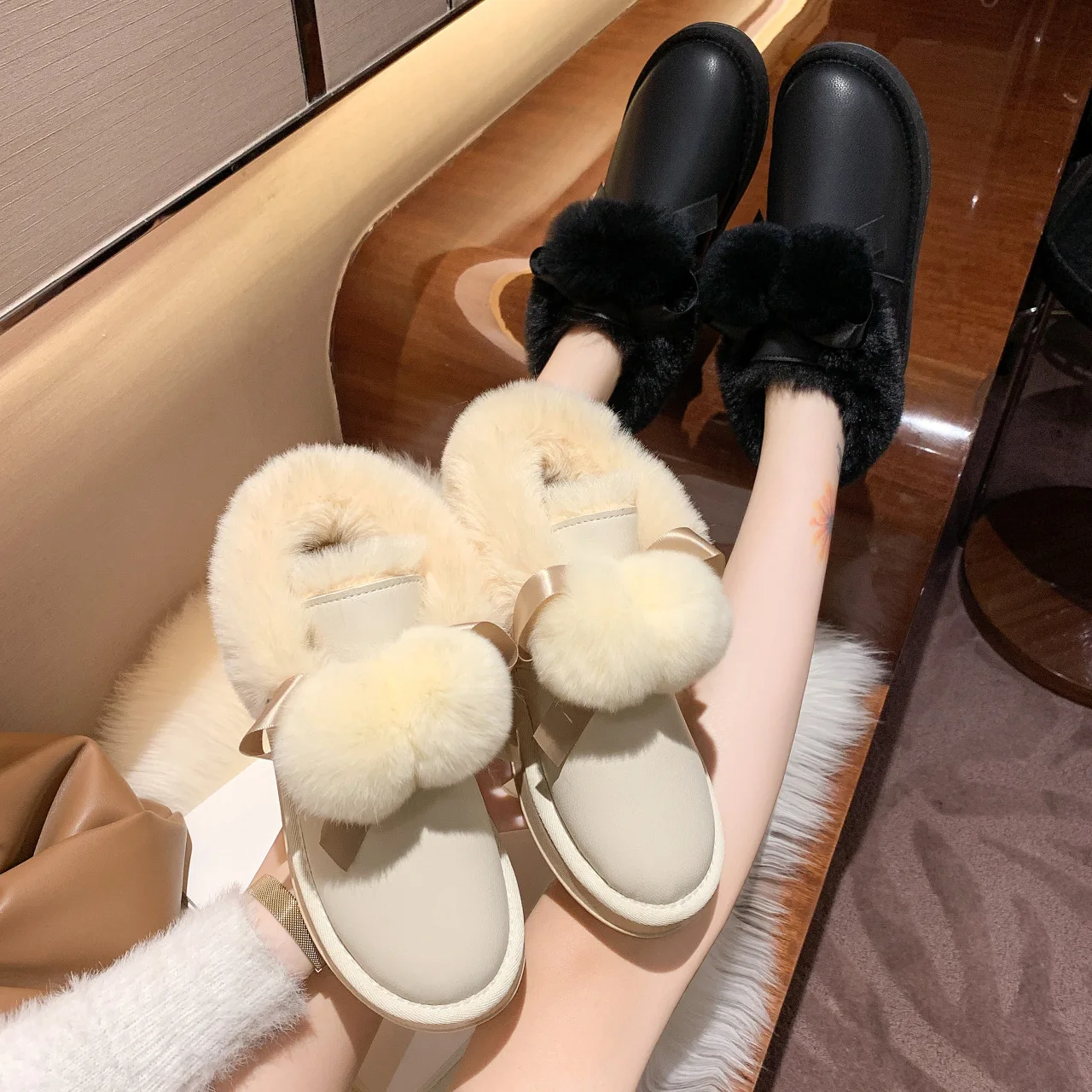 

Женские сапоги до середины икры-женская зимняя обувь с круглым носком обувь на плоской подошве с австралийским плюшем 2021 Осенняя кожаная об...