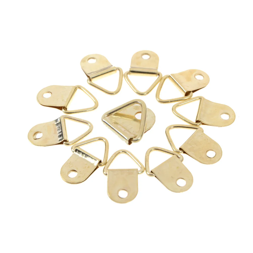 

Universal Strong Golden D Rings Decor Picture Frames Hanger Hooks Hanging Triangle Screws Helper Wholesale 10Pcs