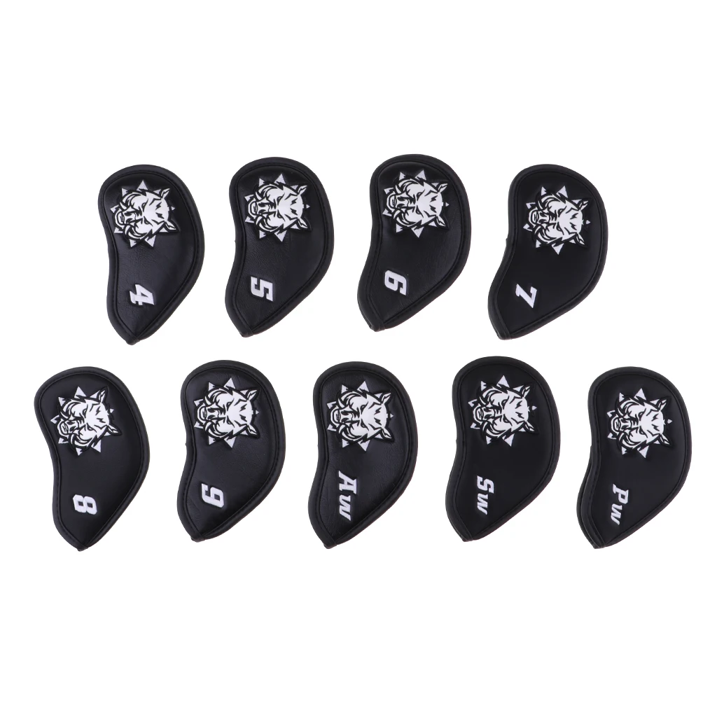 

9Pieces PU Leather Golf Head Cover Club Iron Putter Head Protector Cover Set