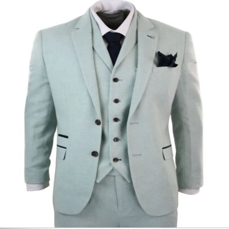 

Мужской твидовый костюм 3 предмета, бирюзово-зеленый винтажный шерстяной костюм в елочку, с длинным рукавом, по индивидуальному заказу, 2020