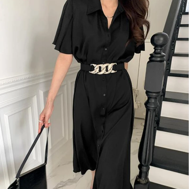 Элегантные офисные туфли черного цвета платье рубашка женская летняя