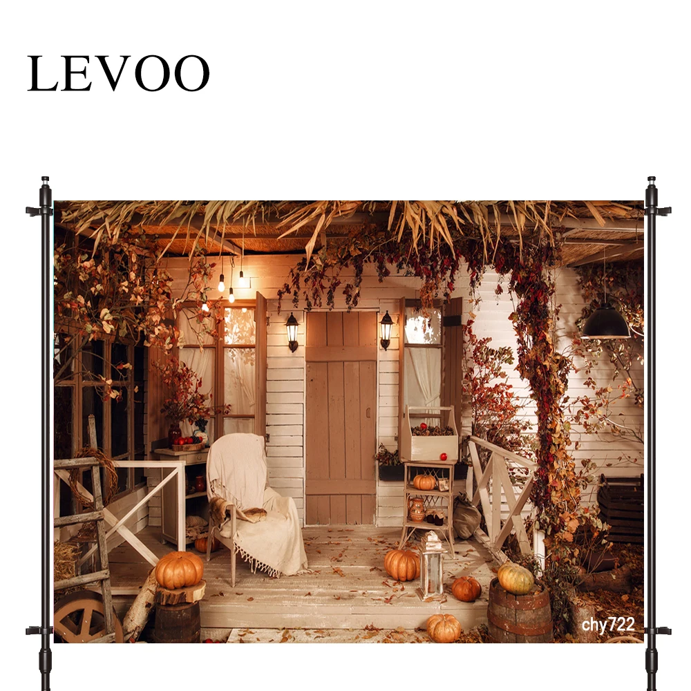 

LEVOO Background For Photo Studio Christmas Rural Wooden House Warm Pumpkin Photocall Photobooth Decor Studio Custom Shoot Prop