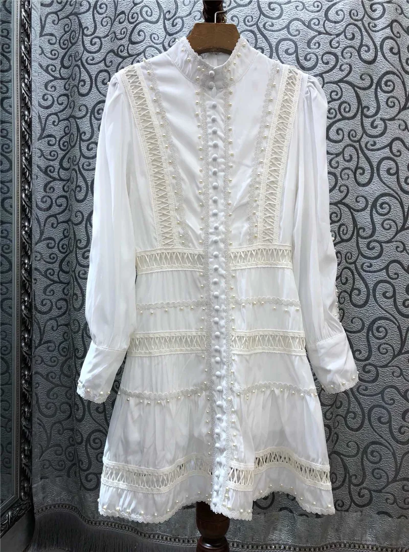 GetSpring женское платье элегантное белое с цветочной вышивкой винтажное воротником