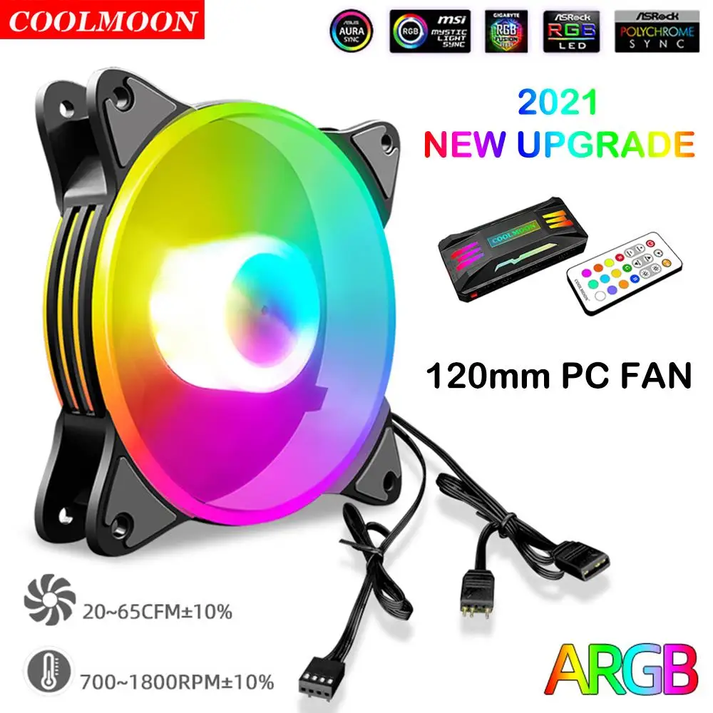 Coolmoon 120mm PC Chassis ARGB Fan 5V 3Pin 4Pin PWM Cooler Magic Moon Heatsink Radiator for Computer Water Cooling Accessories