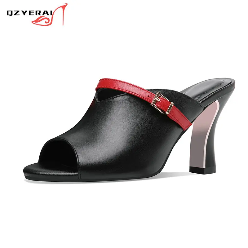 

Luxury Goods Genuine Leather Women Slippers High-heeled Sandals European Sexy Summer Outdoor Party Shoes Slippers